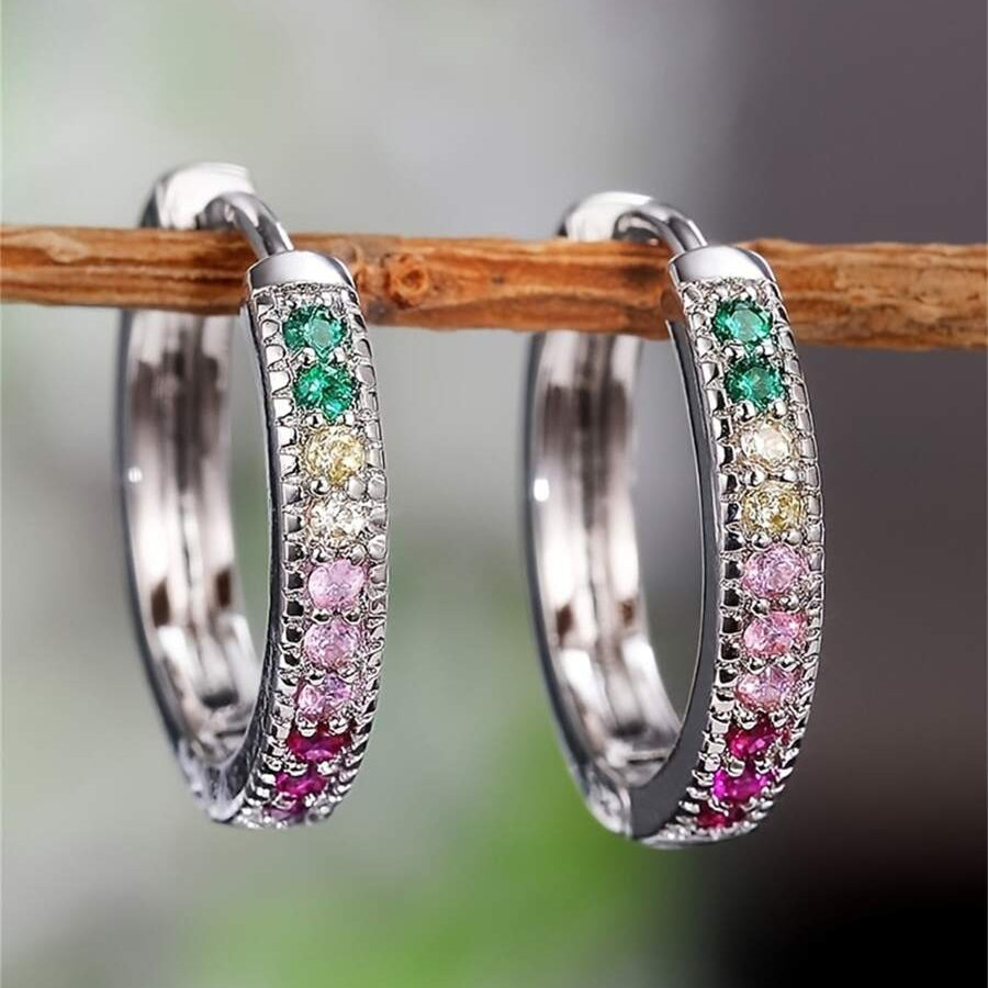 Boucles d'reilles en Argent Avec Zircon Cubique Multicolore