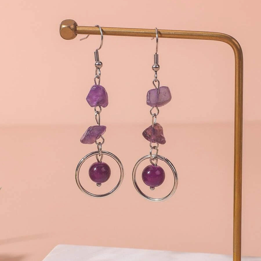 Boucles d'Oreilles Pendantes en Pierre Mauve