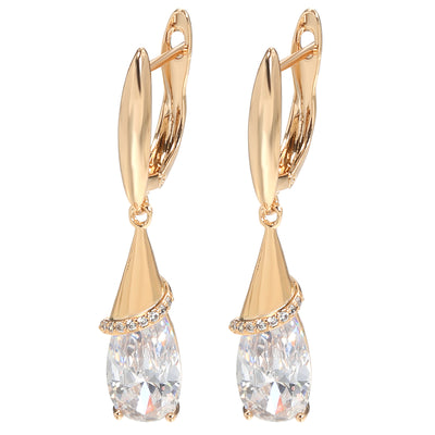 Boucles d'oreilles élégantes en goutte d'eau et cristal doré